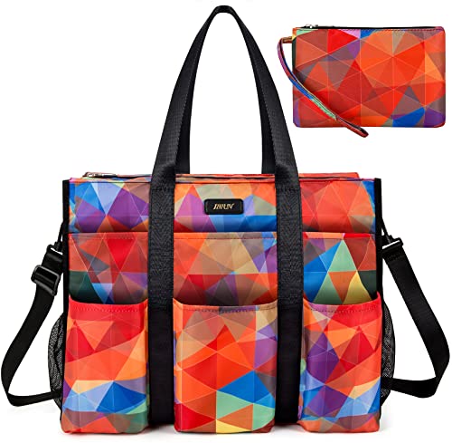 Image of IBFUN Utility Tote Bag with 24 Pockets, Large Teacher Tote for Women with Laptop Compartment, Travel Tote Bag with Zip Top