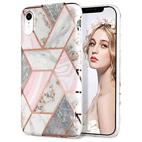 Imikoko iPhone XR Case Stylish Shiny Rose Gold Marble Design Glitter Sparkle fit for Women Girls Bumper Case Glossy TPU Soft Rubber Silicone Shockproof Cover for iPhone Xr 6.1 Inch (Pink) Cover