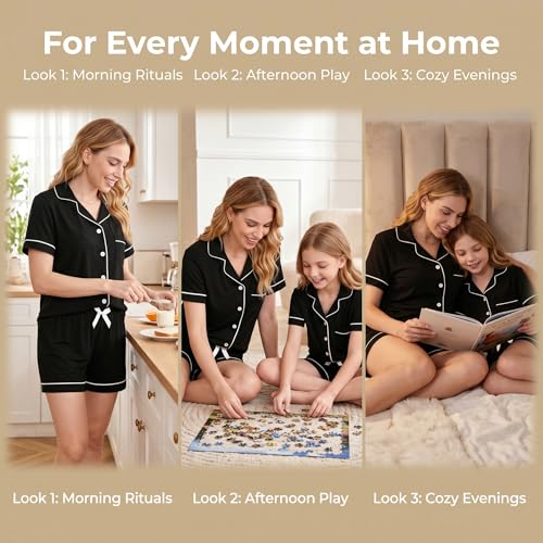 LANKMEI 100% Cotton Womens Short Sleeve Pajama Sets, Black, Large - image 7