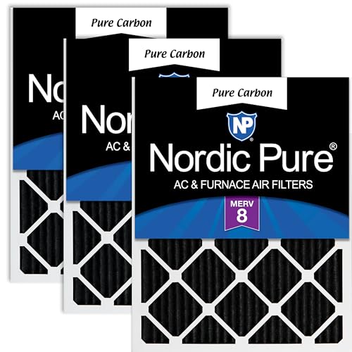 Image of Nordic Pure 16x25x1 Pleated MERV 8 Pure Carbon Air Filters 3 Pack | Actual Size: 15 1 /2 x 24 1 /2 x 3 /4 Made in USA, HVAC Odor Filtration, Pet, Cooking & Household Smell Control