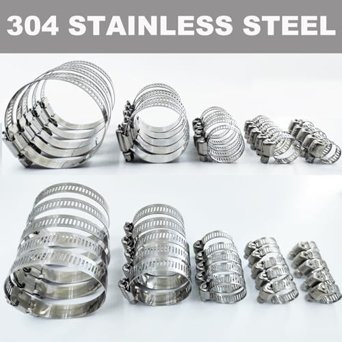 Hojianele 25 Pcs Hose Clamps Stainless Steel,1/4 Inch -2.5 Inch (6-63Mm) Adjustable Worm Gear Pipe Hose Clamps thumb #2