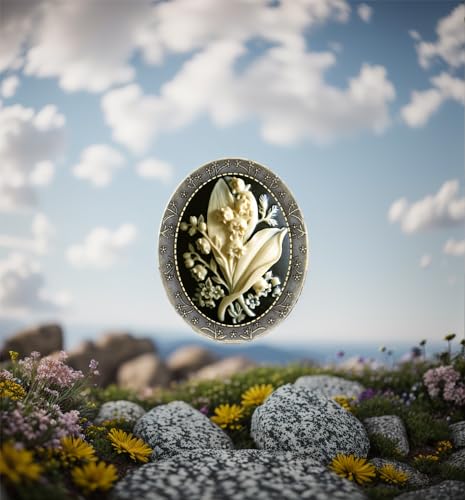 Image of Floral Pin Brooch Antique Brass Flower Decor Fashion Cameo Jewelry Pouch for Gift