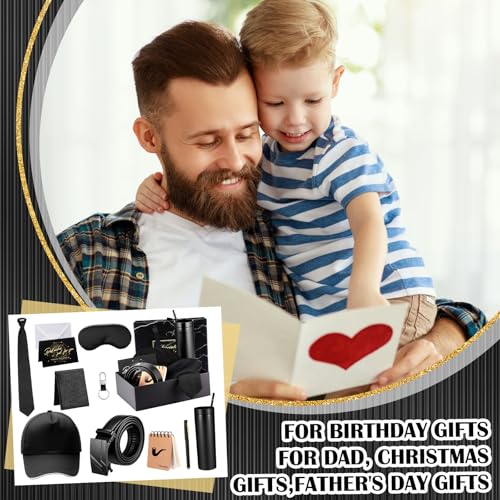 12 Pcs Birthdays Gift Baskets for Men Box 16 oz Tumbler Wallet Eye Mask Leather Belt Tie Keychain Pen Journal Hat Card Set for Dad Husband Brother Boss(Business Gift Box) - Image 5