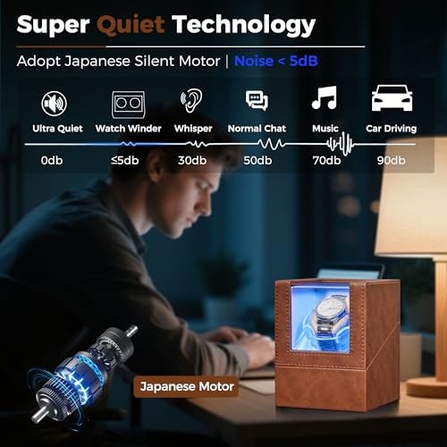 Image of ANWBROAD Watch Winder for Automatic Watches, Quiet Motor Flexible Watch Pillows, 4 Modes Automatic Watch Winder box, Rotating Watch Case with Battery or Type-C Adapter Brown UJWW006Z