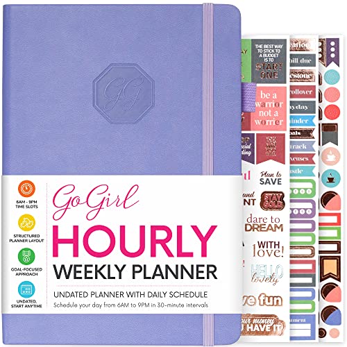 GoGirl Weekly Schedule Planner â€“ Undated Hourly Work & Life Planner with Time Slots â€“ Vertical Agenda Organizer for Daily Time Management & Productivity â€“ A5 Size, 5.8â€³x8.3â€³, Hardcover (Lavender)