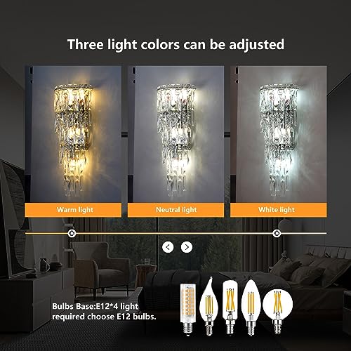 Wall Sconces,Modern Crystal Wall light Fixtures Indoor Luxury Chrome Wall Lamp,K9 Acrylic Crystal Drops Wall Lamp,Elegant Wall Lighting for Bedroom Bathroom Hallway Living room Mirror Bedside - Image 6