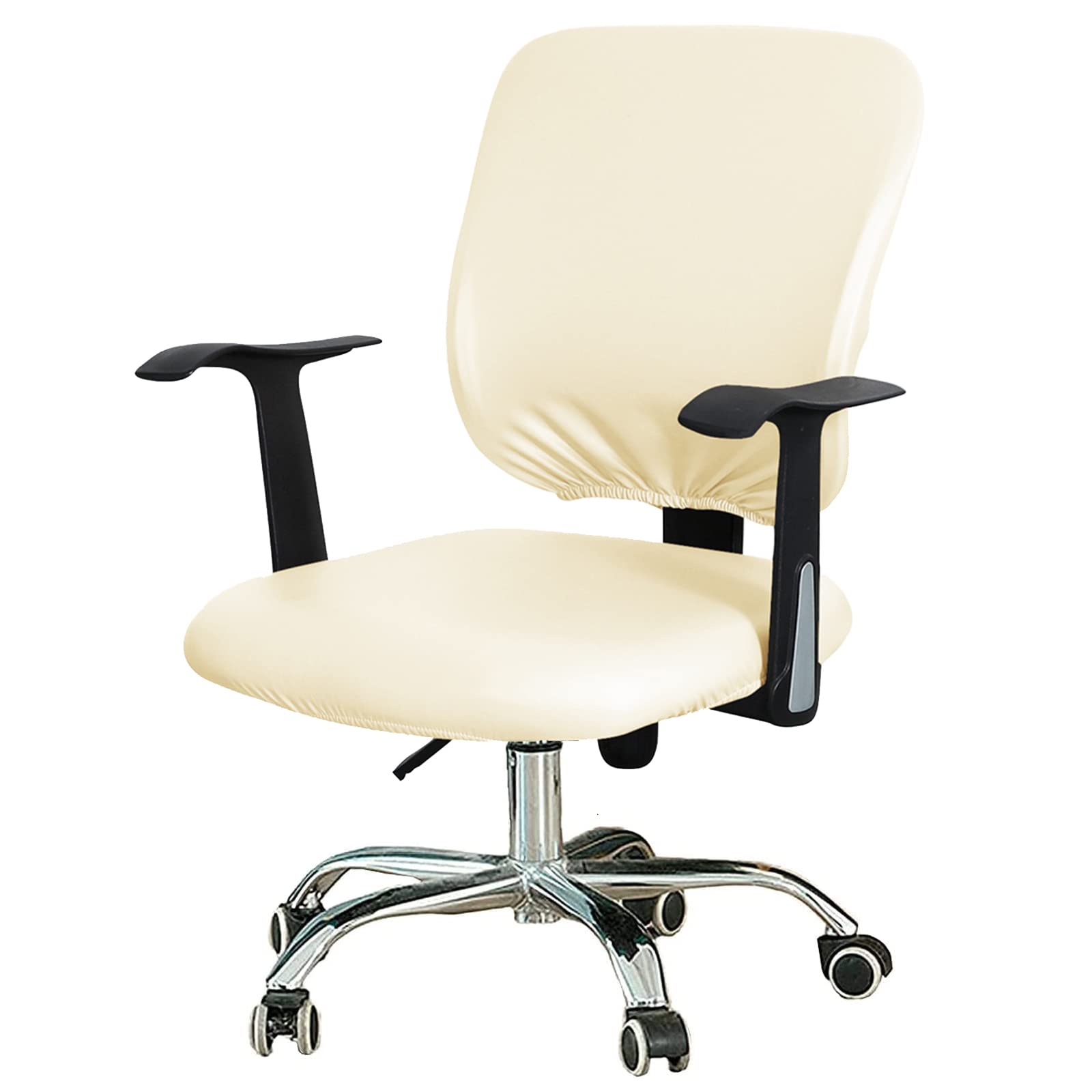 HACLEN Waterproof Office Chair Cover Seat Cover PU Leather Computer Chair Cover Stretchable Rotating Desk Chair Cover Protector High Chair Cover for Office Desk Chair -beige-Large