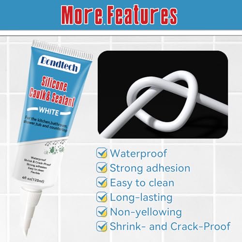 Bondtech FMBLJ-001 8 Oz White Silicone Caulk Bathroom thumb #3