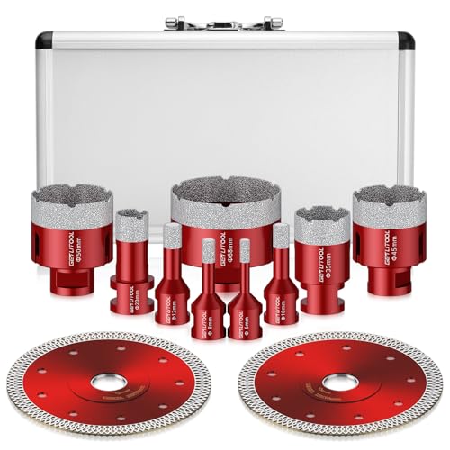 GETLITOOL 11tlg Diamant Fliesenbohrer Set 6-68mm 125mm Trennscheibe Diamant Lochsägeset für Porzellan Fliese Granit Marmor Nass-&Trockenbohren Diamantbohrer M14 Gewinde für Winkelschleifer