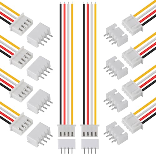 ACEIRMC 10Pairs JST-XH Connector Kit, XH 2.54mm 4 Pin Header Male and Female Connectors Plug Adapter with Flat Wire Cable 200mm 26AWG Compatible with JST XH (4P)