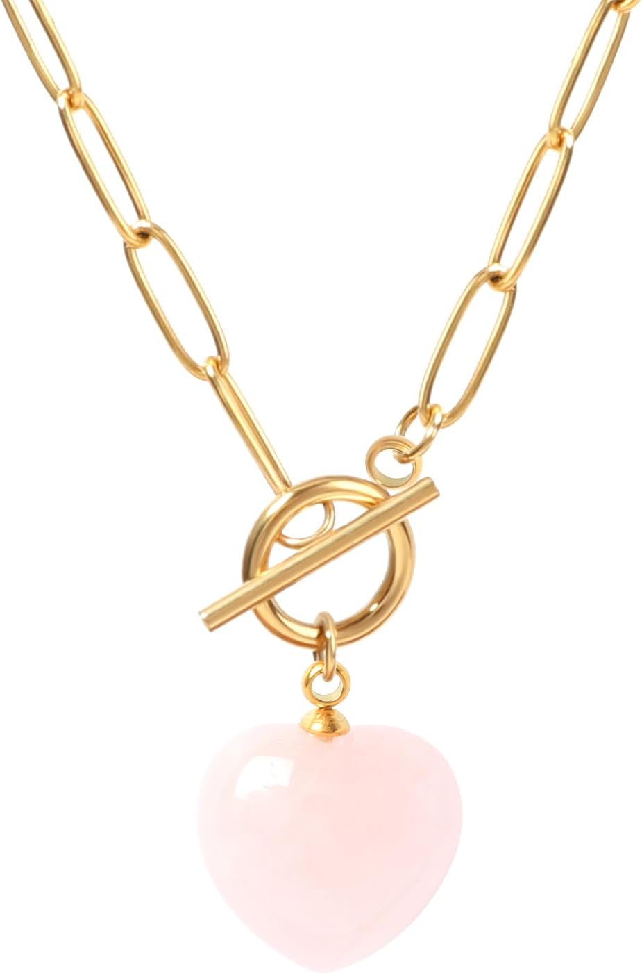 TaYolnFaSo Natural Stone Paperclip Toggle Necklace Dainty Size Heart/Round Teardrop Gemstone Paper Clip Chain Necklace Birthstone Jewelry Gift for Women