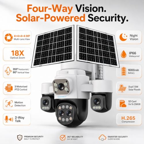Image of XUGA Cybernautt X20F 16MP 4 Lens 4G PTZ Camera | heavy-duty Dual Solar Powered | 18X Optical Zoom | Color Night Vision | Motion Detection | Weatherproof | Upto 256GB SD
