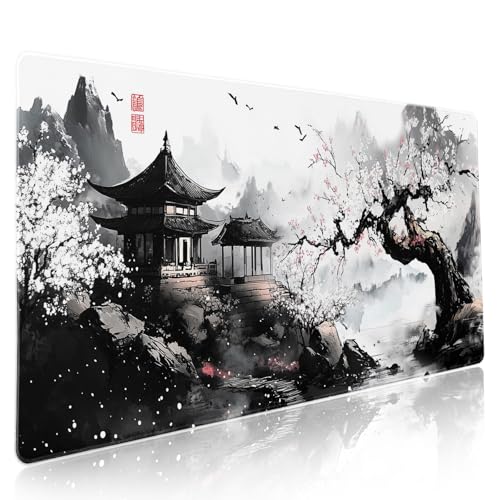 Japońska podkładka pod mysz XXL z gumową podstawą, antypoślizgowa podkładka pod mysz i zszyte krawędzie na komputer, 90 x 40 cm