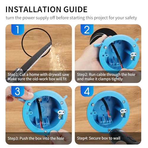 Image of 1PCS XIUTE 1 Gang PVC Round Ceiling Electrical Box,Old Work, 4.25 inch Dia with Grounding Strap and Screw,18 Cubic Inch,Blue,ETL Listed