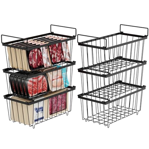 Image of iSPECLE Deep Freezer Organizer Bins - 6 Pack Stackable Freezer Organizer Bins for 7 Cu.FT Chest Freezer Sort Food, Easy to Get Food from Bottom, Better Ventilation, Black