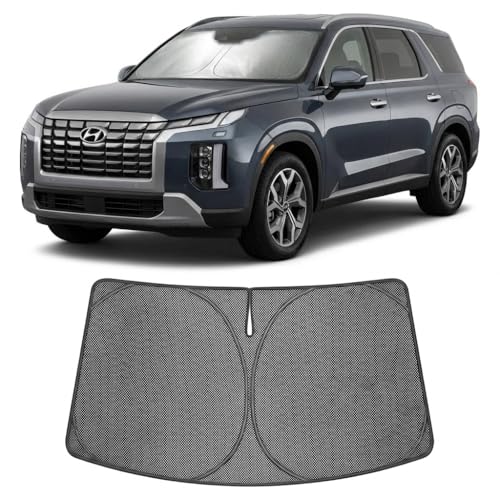 Image of Proadsy Windshield Sun Shade Custom Fit Hyundai Palisade 2020-2025 Ice Crystal Black Front Window Sunshade UV and Heat Blocker Foldable Visor Keeps Car Cooler for Summer Parking and Daily Use