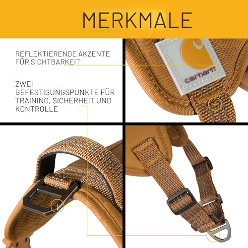 Carhartt Nylon-Ente, kein Ziehen, voll verstellbares Hundegeschirr mit schnell kontrollierbarem Griff und reflektierenden Akzenten, Carhartt Brown, Größe M