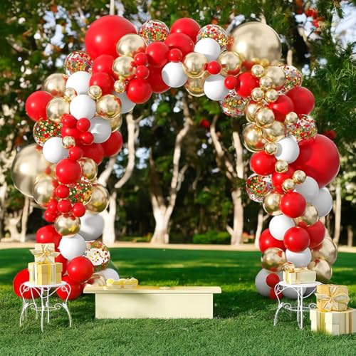 Arco de balões decoração de casamento. 132 unidades balões vermelhos, dourados e brancos, ideais para decoração de casamento, decoração de aniversário para mulher, festa Baby Shower menina e feliz