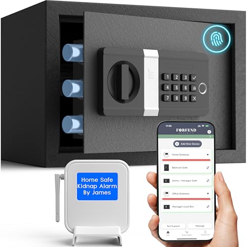 FORFEND Cajas fuertes inteligentes para el hogar | Desbloqueo/alarma con aplicación WiFi Safe Box | Comando de voz, alarma de secuestro, detección de manipulaciones, modo congelado | Caja de seguridad