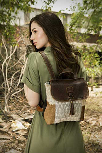 Myra Bag Hanging Buckle Upcycled Canvas & Cowhide Leather Backpack S-1609 #TOP1