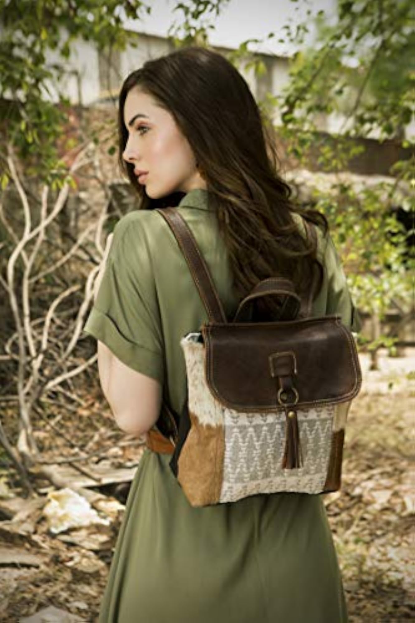 Hanging Buckle Upcycled Canvas & Cowhide Leather Backpack