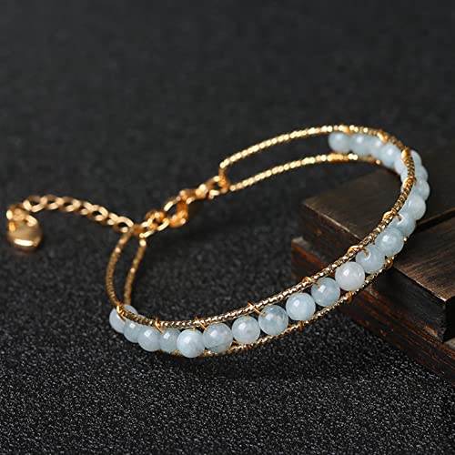 Bracelet en pierre d'aigue-marine naturelle LYGBAOFUL à perles rondes bleues