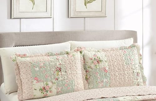 Brilliant Sunshine 8808 Traditional Rose And Sage Patchwork Pillowshams Set cover