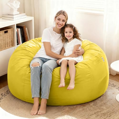 Image of HABUTWAY Bean Bag Chair: Giant 4' Memory Foam Furniture Bean Bag Chairs for Adults with Microfiber Cover 4Ft(Lemon)