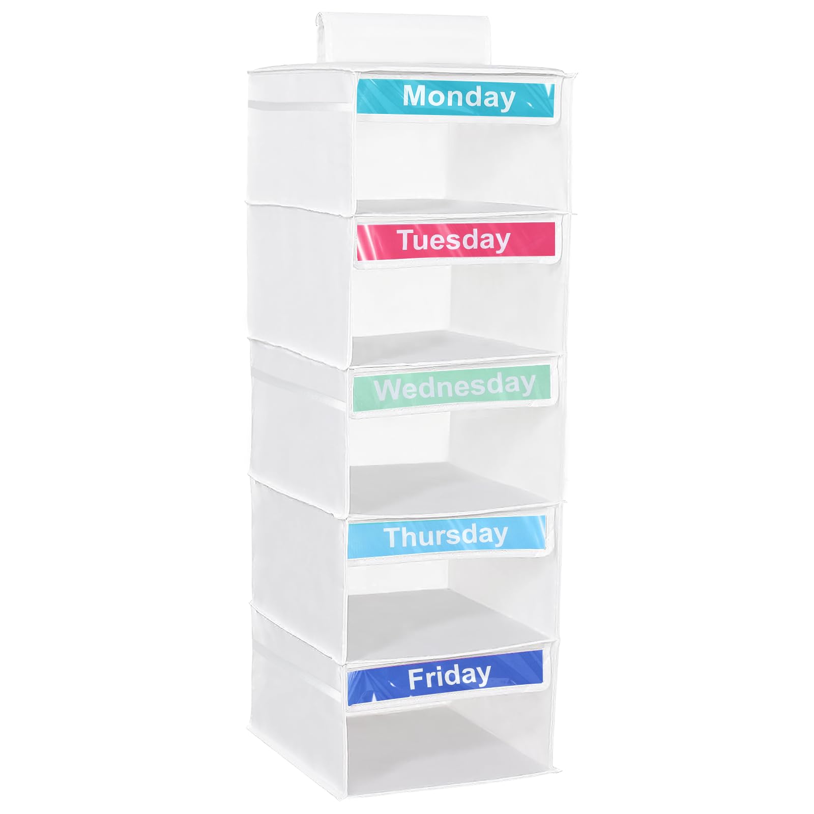 Weekly Clothes Organizer for Kids,5-Shelf Hanging Closet Shelves,Collapsible Monday Friday Clothes Organizer,School Cloth Organizers Day of Week,for