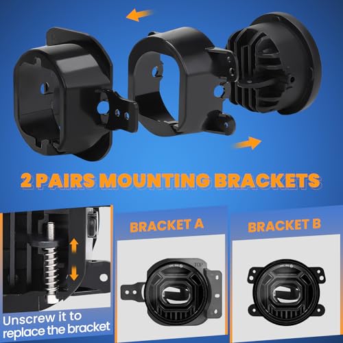 Image of 4 Inch Round LED Fog Lights for 2018-2025 Jeep Wrangler JL JLU & Jeep Gladiator JT, 60W White Amber Fog Lamps with 2 Pair Mounting Brackets, Front Bumper Off-road Fog Light for Jeep Accessories