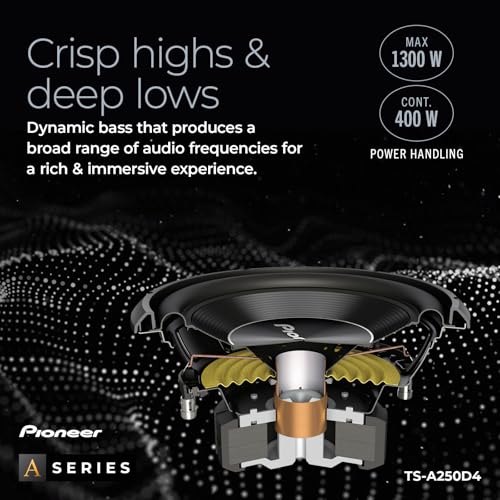 Image of Pioneer A-Series TS-A250D4 10 inch Subwoofer 1300W Max | Flexible Wiring, Powerful Bass Output