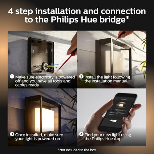 Philips Hue Econic Square Outdoor Smart Wall Light, Black - White and Color Ambiance LED Color-Changing Light - 1 Pack - Requires Hue Bridge - Control with Hue App and Voice - Weatherproof - image 6