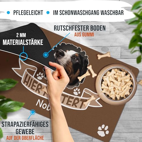 PR Print Royal Napfunterlage mit Foto & Name selbst gestalten - Hier futtert - Futtermatte für Hunde & Katzen - Personalisierte Geschenkidee, Waschbar | 60 x 35 cm, rutschfest