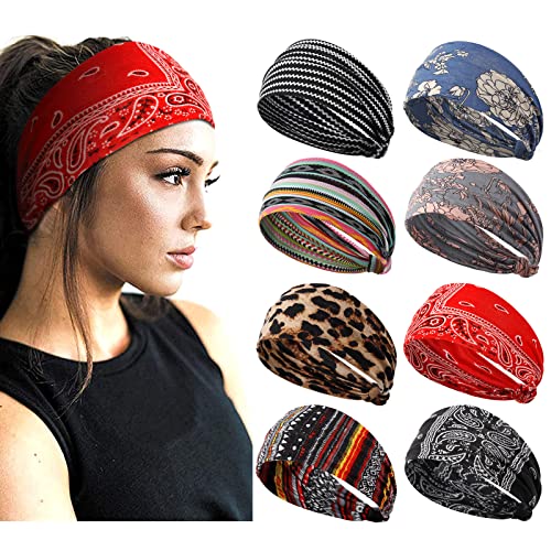 AKTVSHOW Boho-Stirnbänder für Frauen, rutschfeste Haarbänder, Turban-Stirnband, Workout-Stirnbänder, Haar, gedrehter Knoten-Zubehör, 8 Stück Cover