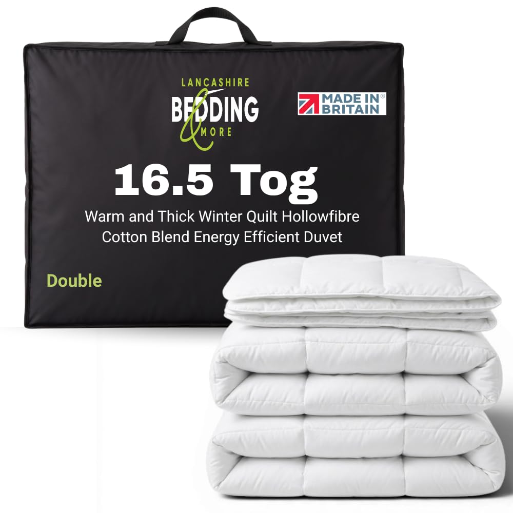 Lancashire Bedding 16.5 Tog Winter Duvet, Thick Warm Quilt, Hollowfibre Cotton Blend, Energy Efficient Duvet, Double Size 200x200 cm (78"x78"), Ideal for Cold Weather, Comfortable Quilted Blanket