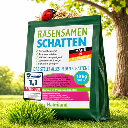 Schattenrasen Samen 10kg – für 400m² hochwertige Rasensamen & Grassamen schnellkeimend Sommer für Rasen Nachsaat & dichte Rasensaat | SEHR GUT getestet inkl. Anleitung