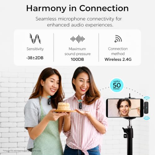 Image of Wireless Lavalier Microphone for iPhone & Android, Dual Wireless Mic with Noise Cancellation, Clip-On Microphone for YouTube, Vlogging, Video Recording, Interviews & Live Streaming