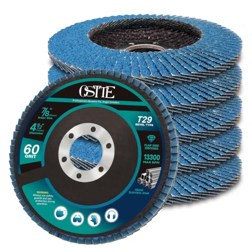 OSTTE 4-1/2" 60 Grit Flap Discs, 7/8" Arbor, 5 Pack