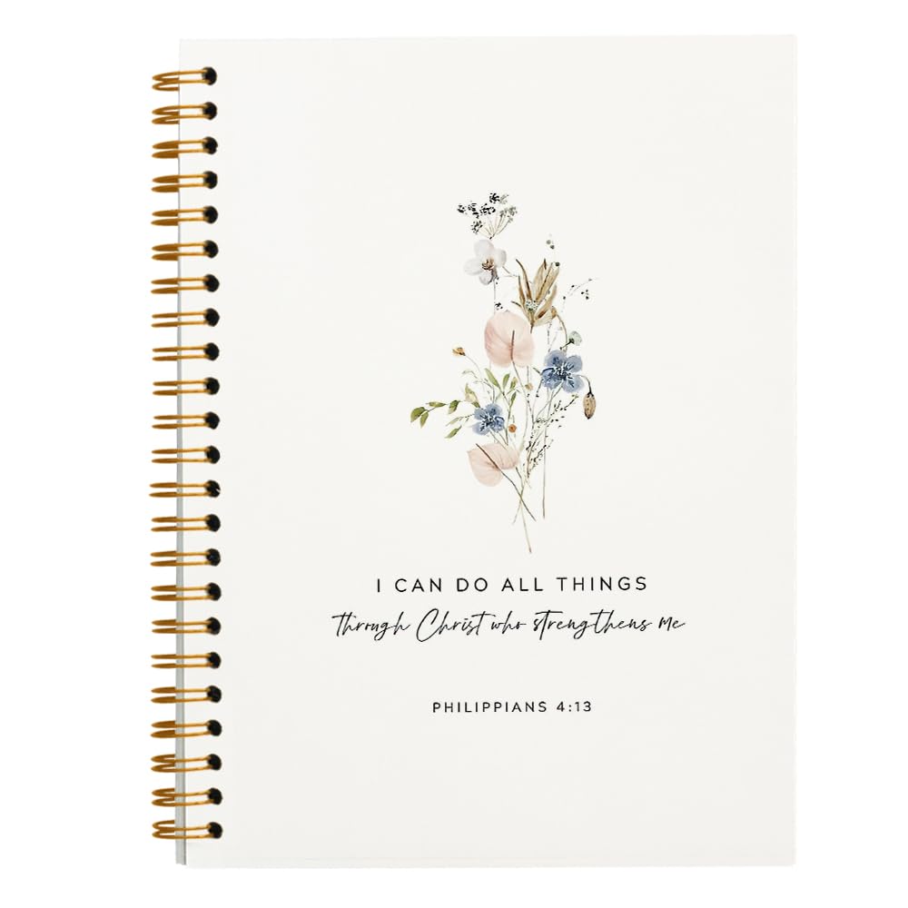 Tizzer Christian Bible Notebook for Women, Floral Christian Prayer Spiral Journal, Scripture Bible Journaling Notebooks for Note Taking, Christian Gifts for Women, Philippians 4:13 I Can Do All Things Hardcover Spiral Notebook 5.5x8.3