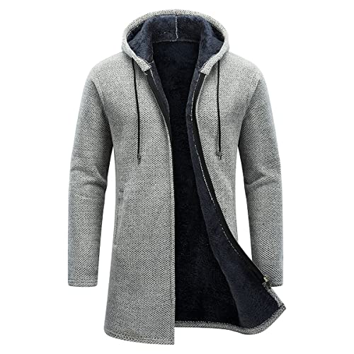KUDORO Cardigan Homme Long à Capuche Zippé,Pull Homme Veste en Maille Homme Hoodie Épais et Décontractée Chandail Homme Sweats à Capuche Homme(Gris Clair,M)