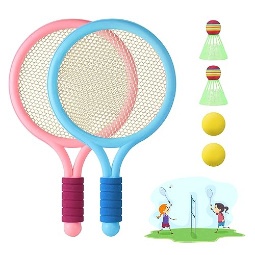 JurciCa Rraquetas Badminton Set Completo Raqueta Tenis niño 2pcs Raquetas Badminton Niños+2pcs Bádminton+2pcs Tenis Gift Set for Kids Outdoor Indoor Sport