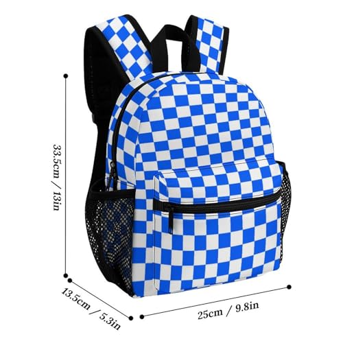 Blue White Checkered Chessboard Flag 13 Inch Backpack Lightweight Double Shoulder Bag with Zippers Unisex Daypack2