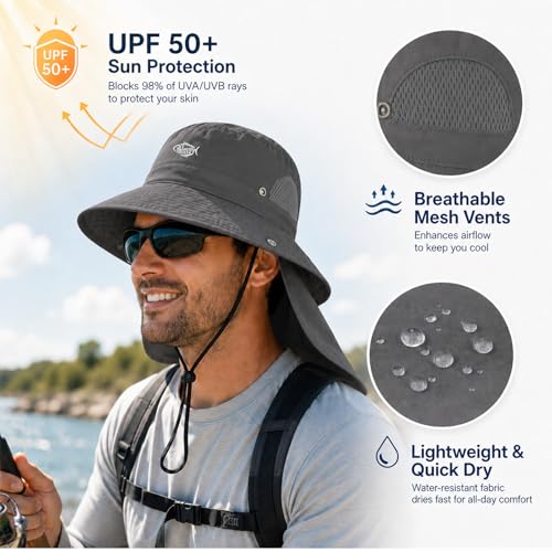 Image of Palmyth Fishing Hat with Detachable Neck Flap UPF 50+ Breathable Sun Hats