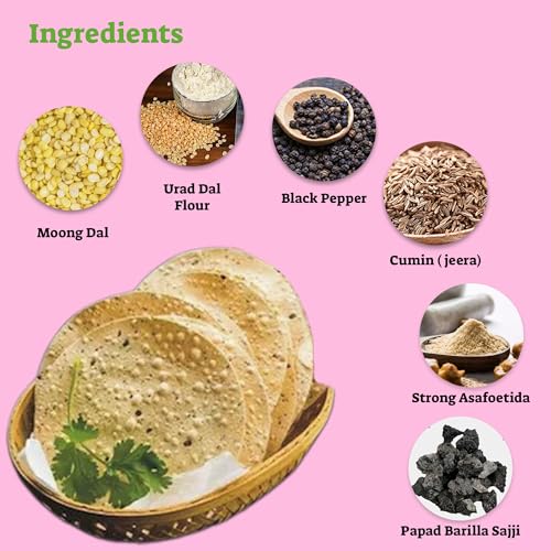 Image of Marwar Rajasthani Moong Dal Plain Papad 400gm | Low Spicy Handmade Sada Pappadam | Zipper Pack Appadam | Size: 7Inch, Contains 28-30 Papads | Perfect Snack or Meal Side