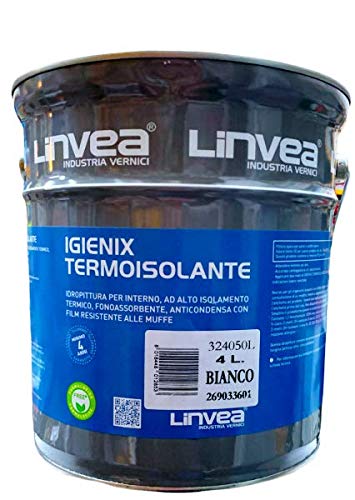Igienix Termoisolante Bianco 4 Lt. Idropittura Per Interni Ad Alto Isolamento Termico, Fonoassorbente, Anticondensa, Resistente Alle Muffe