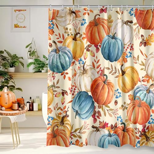 Roszwtit Fall Pumpkin Shower Curtain 72x72 Inch, Autumn Maple Leaf Shower Curtains for...