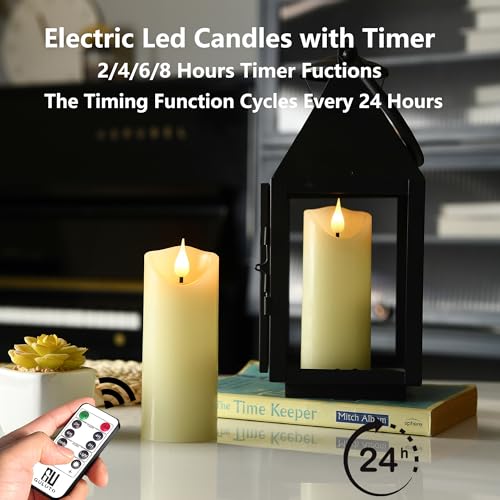 Image of Rechargeable Flameless Candles, 2 inch x 7 inch, ste of 2, Battery Operated Led Candles, Real Wax Candle with Remote and Timer, Ivory 3D Wick Pillar Candle for Home Fireplace, Wedding Decoration