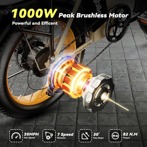 Foldable Electric Bike for Adults, 30+MPH, 48V 20Ah