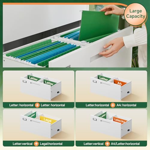 Image of Letaya 3 Drawer File Cabinets with Lock,Metal Lateral Filing Storage Cabinet Printer Stand,White Steel Home Office Cabinet for Hanging Files Letter /Legal /A4 Size (White, H39.84xW28.35xD15.74)