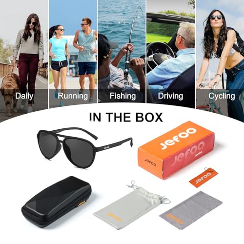 Image of Jefoo Polarized Aviator Sunglasses for Women Men Retro Trendy Sports Sunglasses for Outdoor UV400 Protection